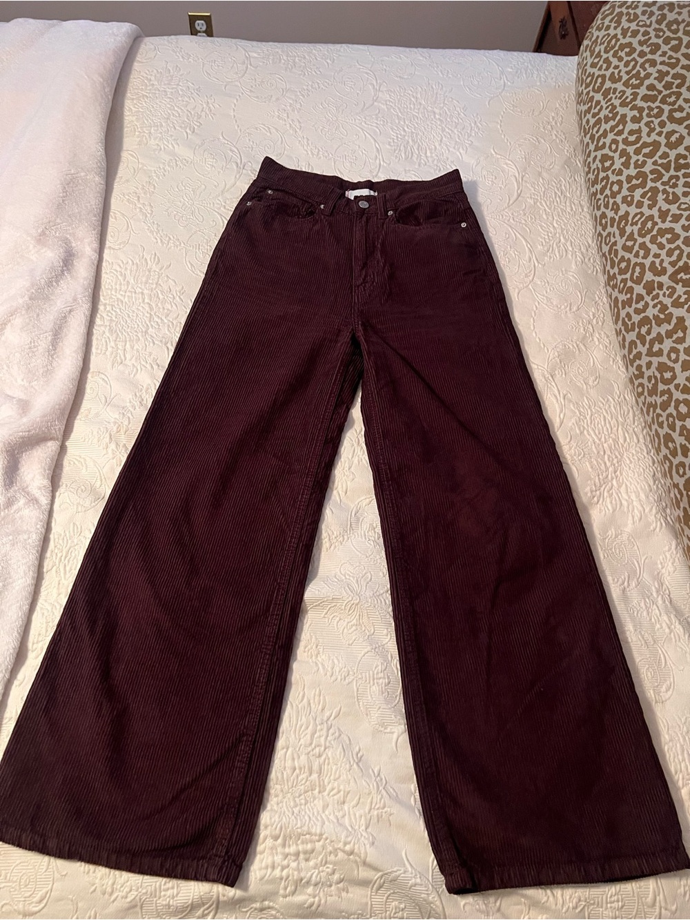 BDG Wide Leg Corduroy Pants in Deep Burgundy/Brown